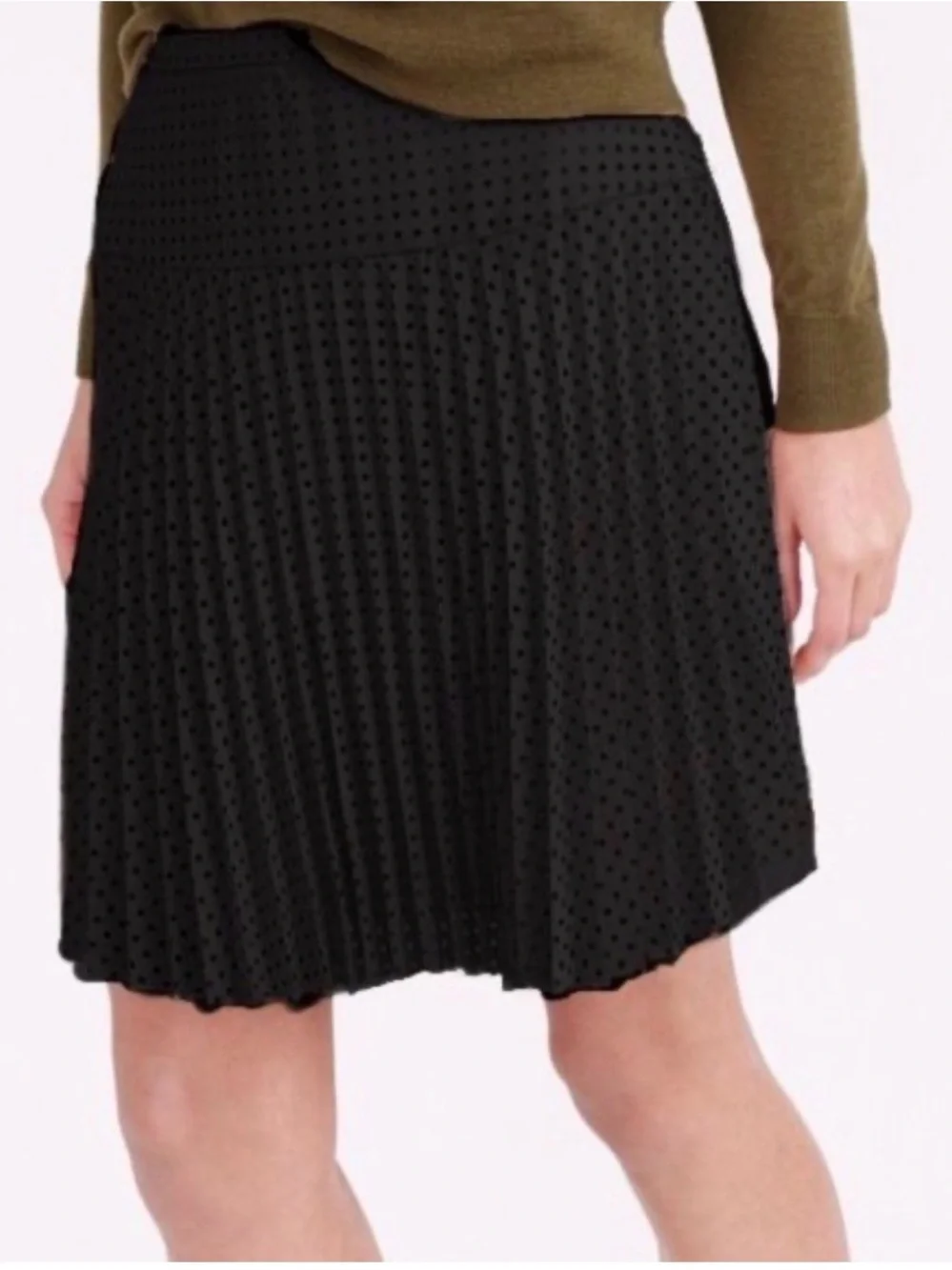 J. Crew black laser cut pleated A-line skirt.